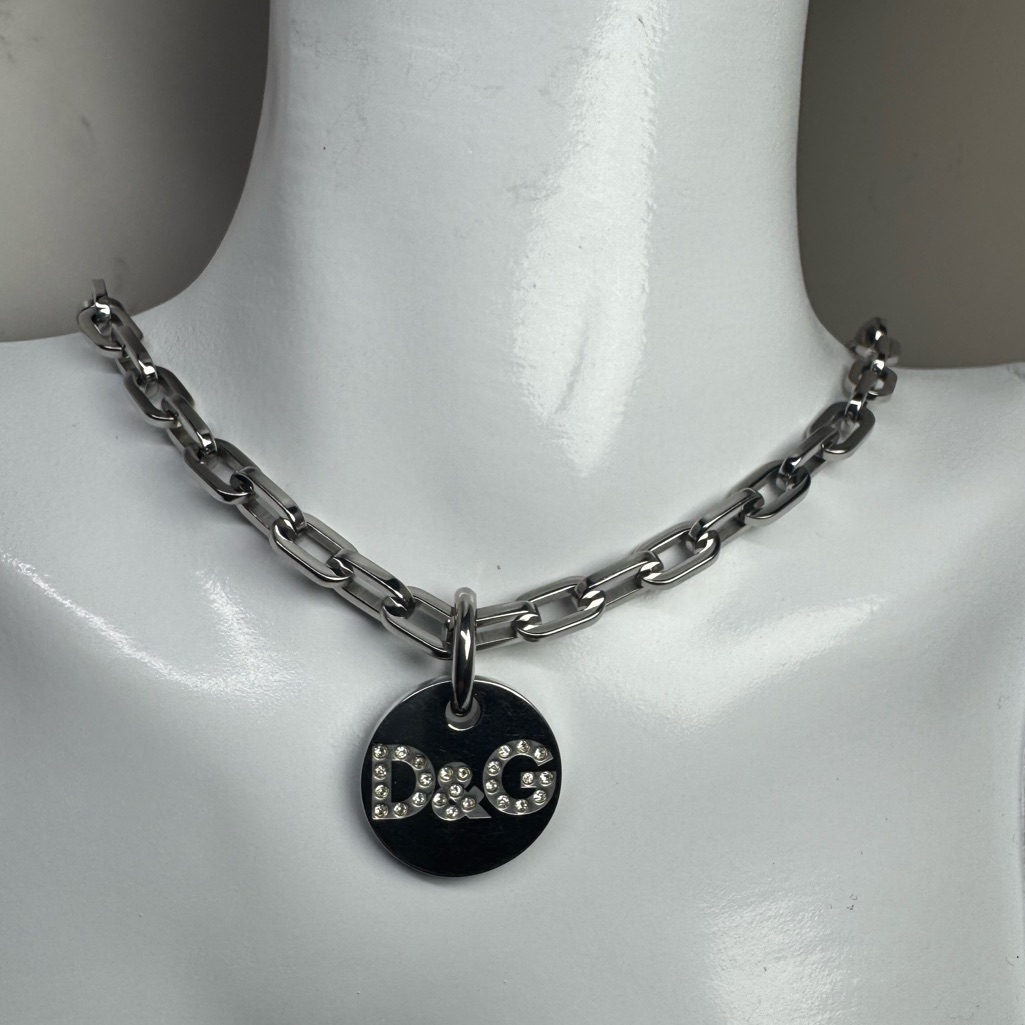 Dolce & Gabbana Crystal & Resin Logo Pendant Necklace
